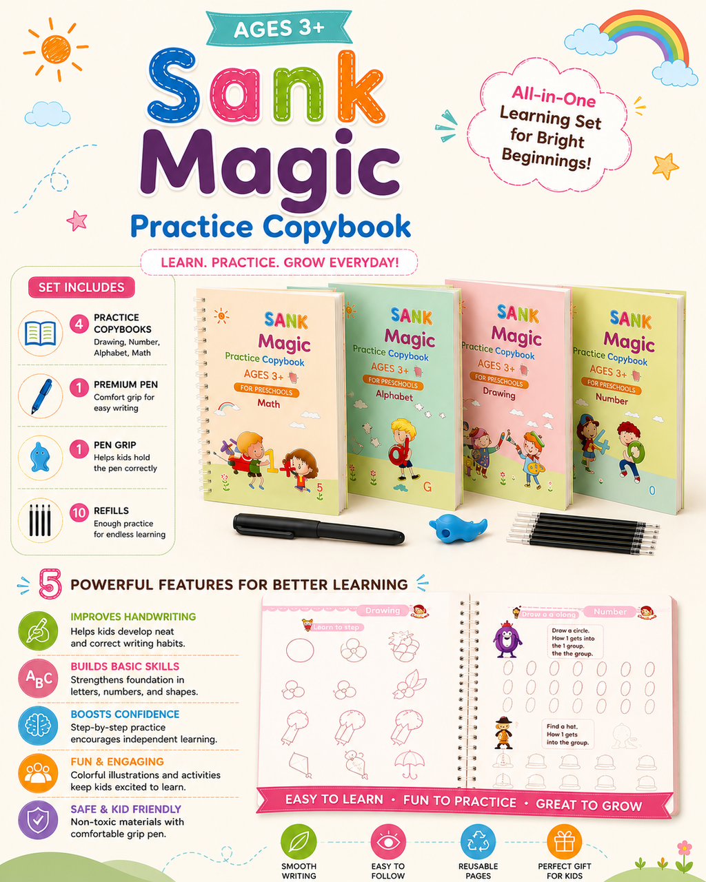 Sank Magic Practice Copybook (Pack of 4 )